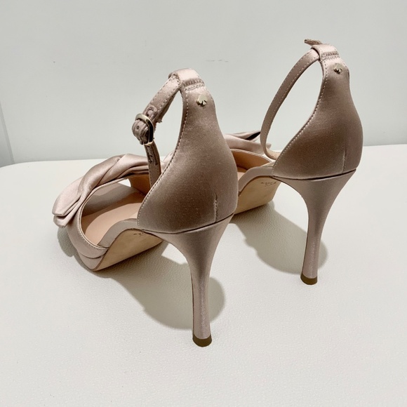 Kate Spade Bridal Bow Champagne Satin Platform Sandal Stiletto Heel Evening pump - Picture 8 of 10